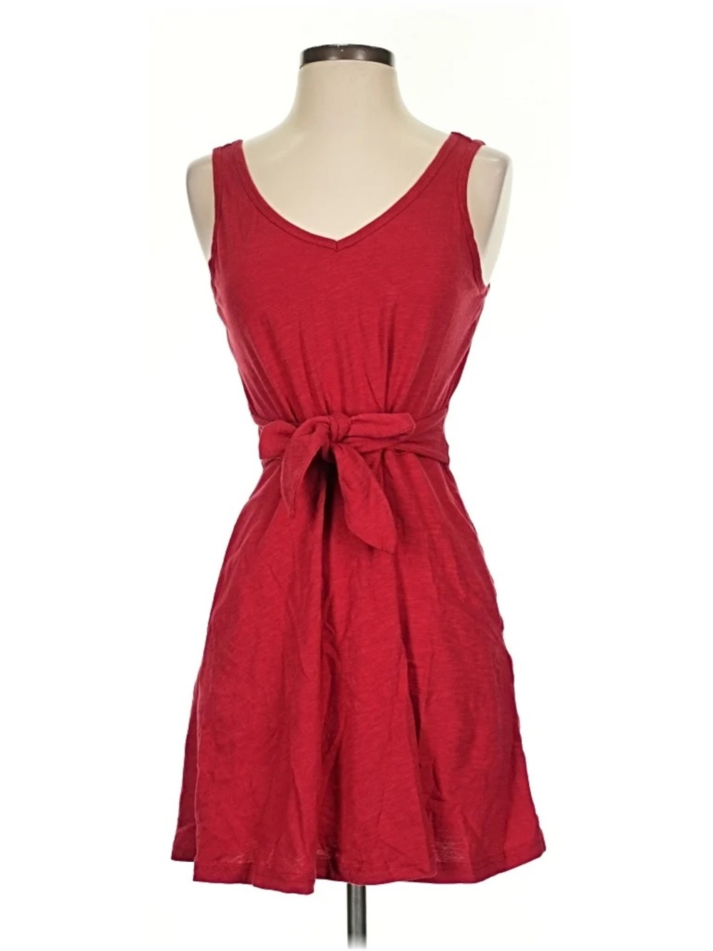 LOFT Red Sleeveless V-Neck Tie-Waist Mini Dress
